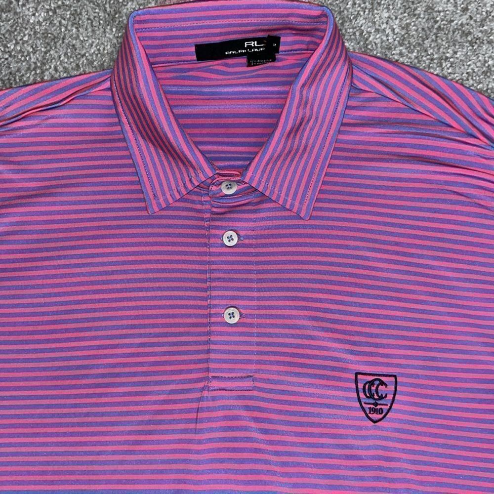 RLX Ralph Lauren Pink Blue Carolina country club golf polo shirt L Tall- spotted